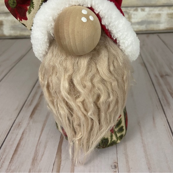 Christmas Gnome Vintage Poinsettia Jingle Bells Flannel Handmade Holiday Rustic - Picture 10 of 12